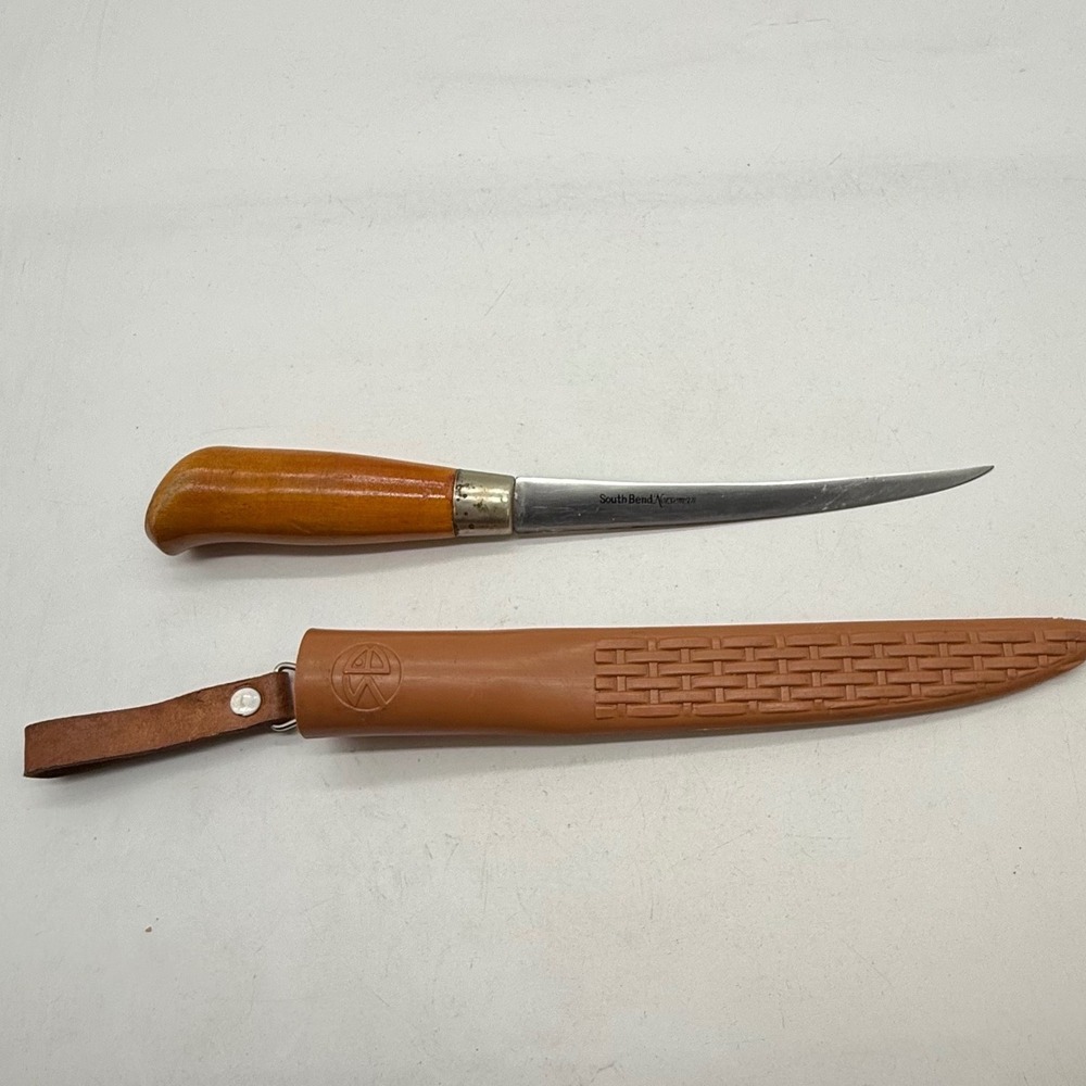 South Bend Norseman Fillet Knife Japan Stainless Steel Wood Handle with Sheath